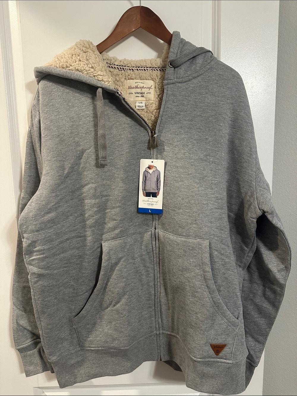 Weatherproof Men’s Gray Zip-Up Hoodie with Cream Sherpa Lining